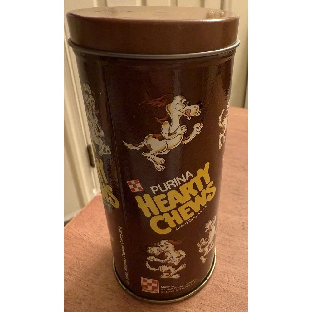Vintage 1988 Purina‎ Hearty Chews Dog Snack Treats Advertising Tin Can RALSTON